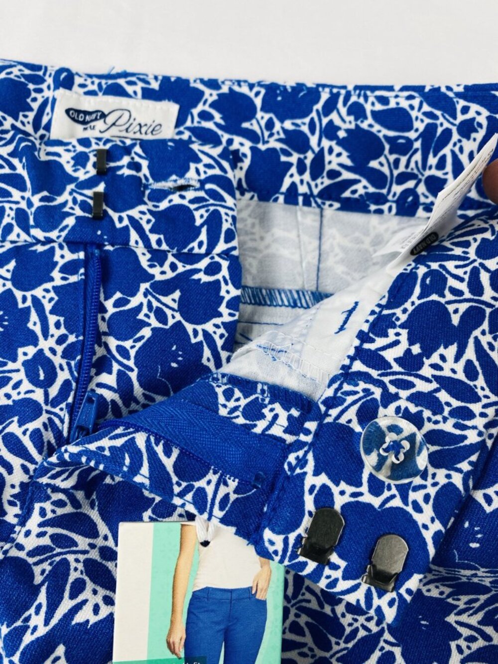 NOs Old Navy Pixie Womens Blue & White Floral Print Ankle Pants Size 0 R - Picture 6 of 16